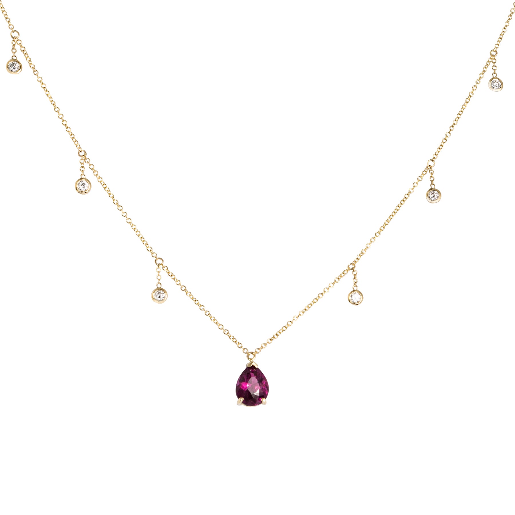 Rhodolite Garnet Pear Diamond Drop Necklace - Nina Segal Jewelry