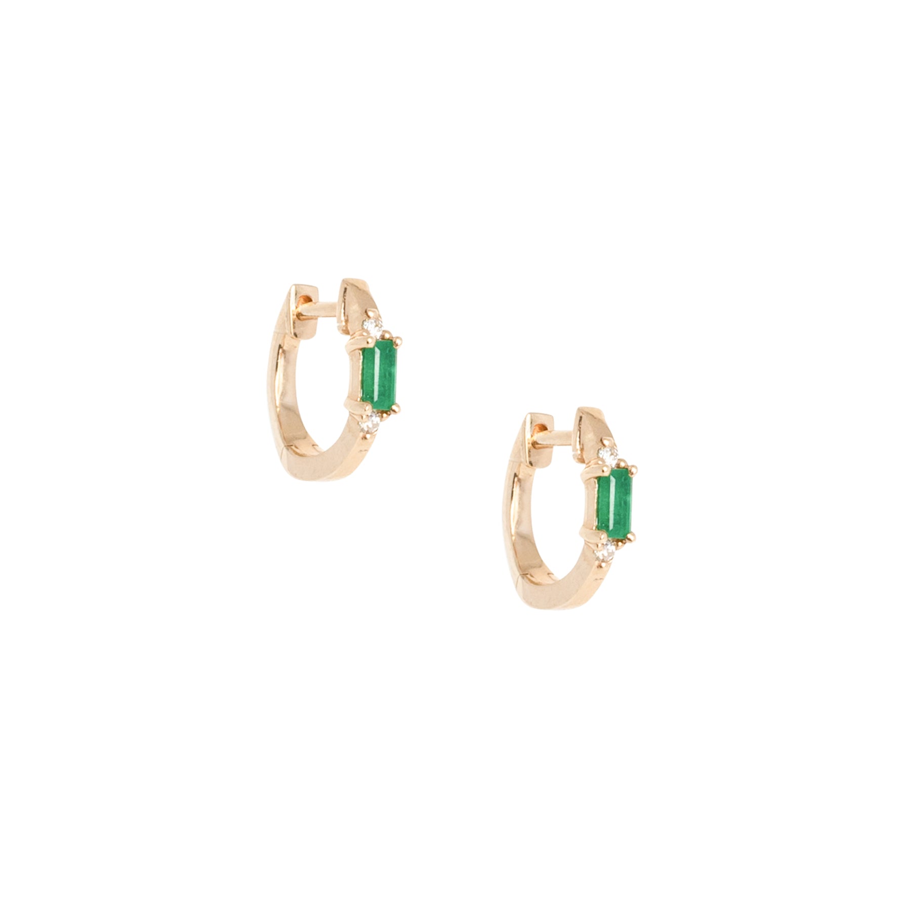 Emerald Baguette 2 Diamond Huggies - Nina Segal Jewelry