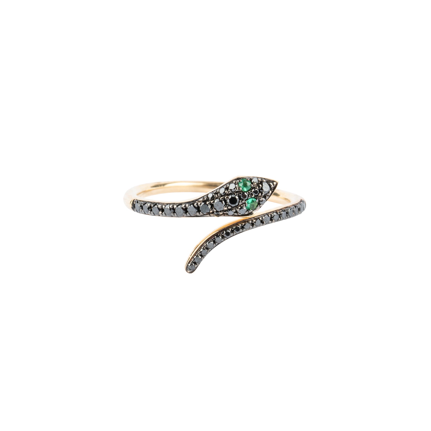 Black Diamond Baby Snake Ring With Emerald Eyes - Nina Segal Jewelry