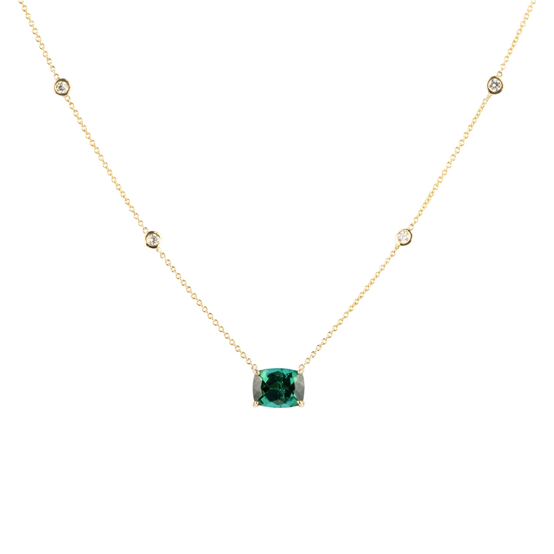 Gem Candy Green Blue Tourmaline 4 Diamond Bezel Necklace - Nina Segal Jewelry