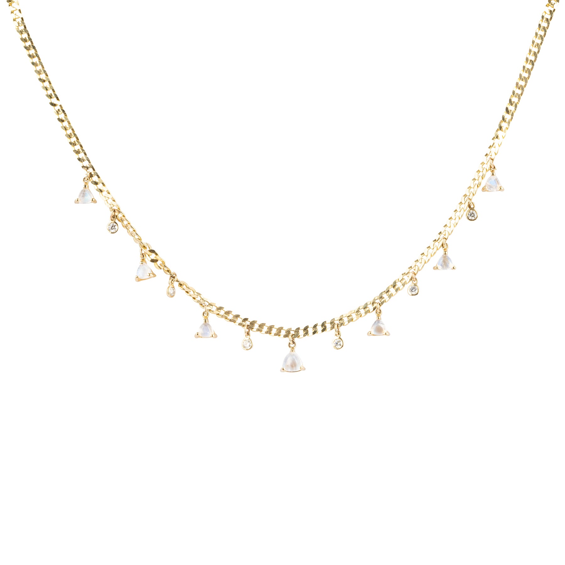 Moonstone Diamond Shaker Flat Curb Chain Necklace - Nina Segal Jewelry