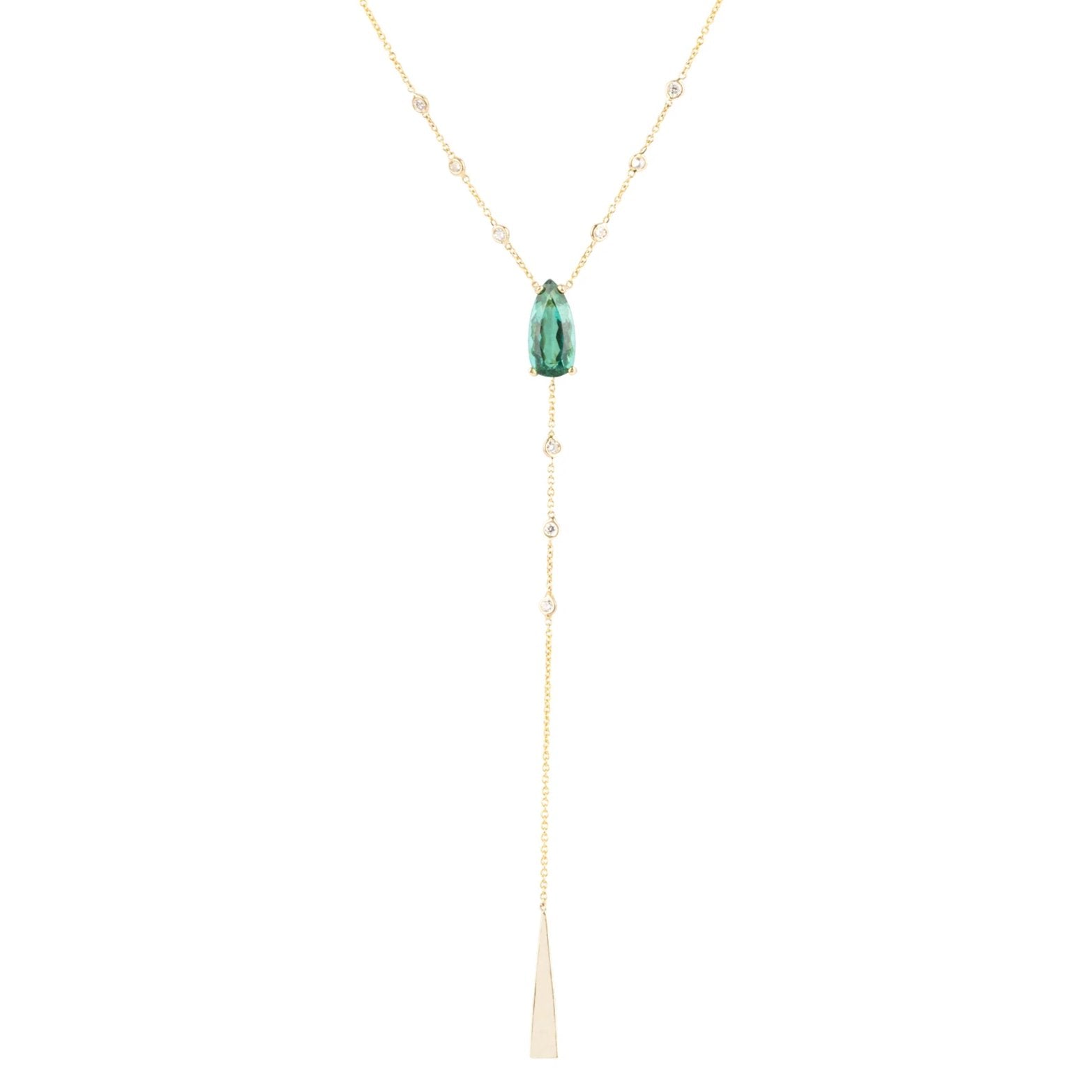 Blue/Green Tourmaline Diamond Bezel Lariat - Nina Segal Jewelry