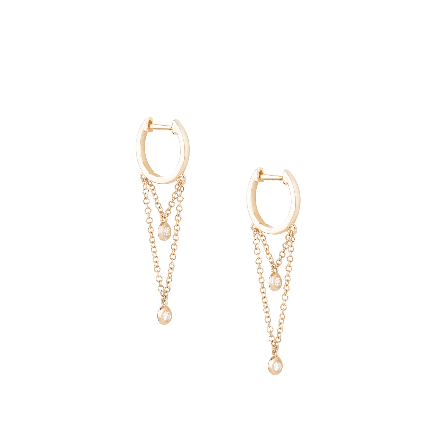 Plain Huggies With 2 Chain Bezel Diamond Earrings - Nina Segal Jewelry
