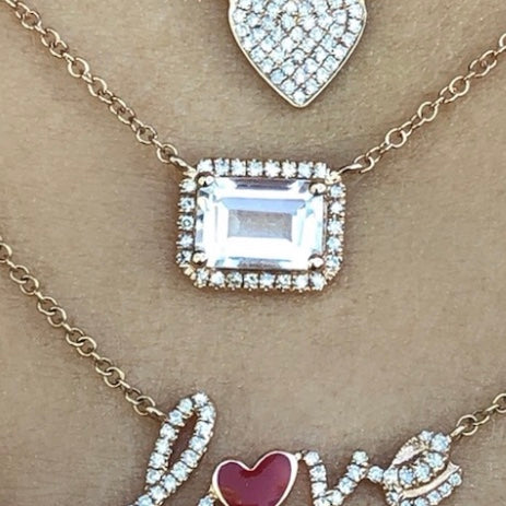 Emerald Cut White Topaz Pave Diamond Necklace - Nina Segal Jewelry