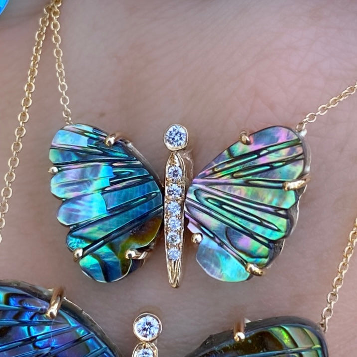 Medium Abalone Butterfly Diamond Necklace - Nina Segal Jewelry