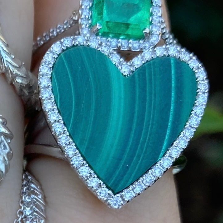 Malachite Heart Diamond Ring - Nina Segal Jewelry