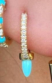 Turquoise Cone Pave Top Pave Huggies - Nina Segal Jewelry