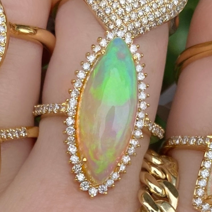 Marquis Cabashon Opal Diamond Ring - Nina Segal Jewelry