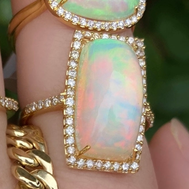 Rectangle Cabashon Opal Diamond Ring - Nina Segal Jewelry