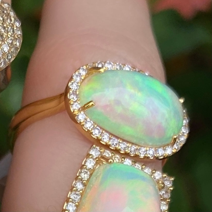 Side Oval Opal Diamond Ring - Nina Segal Jewelry