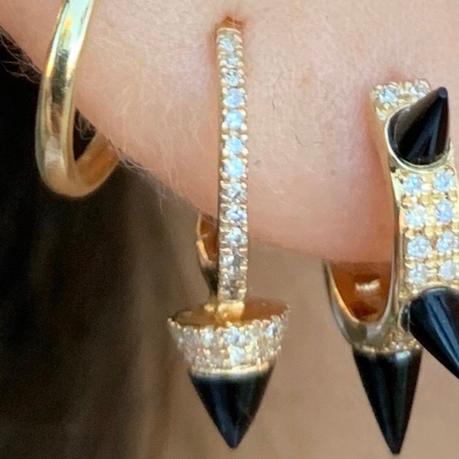 Black Single Spike Diamond Huggies - Nina Segal Jewelry