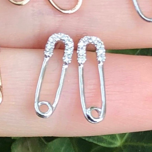 Big Safety Pin Diamond Studs - Nina Segal Jewelry