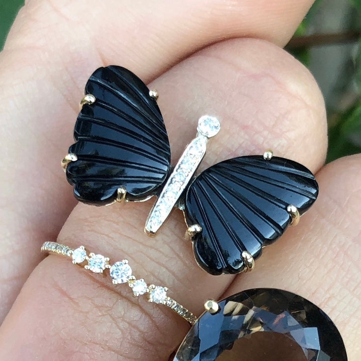 Small Black Onyx Butterfly Diamond Ring - Nina Segal Jewelry