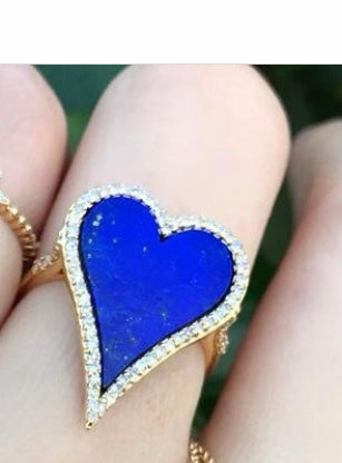 14KY Lapis Elongated Heart Diamond Ring - Nina Segal Jewelry