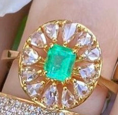 Emerald Rose Cut Pears Halo Ring - Nina Segal Jewelry