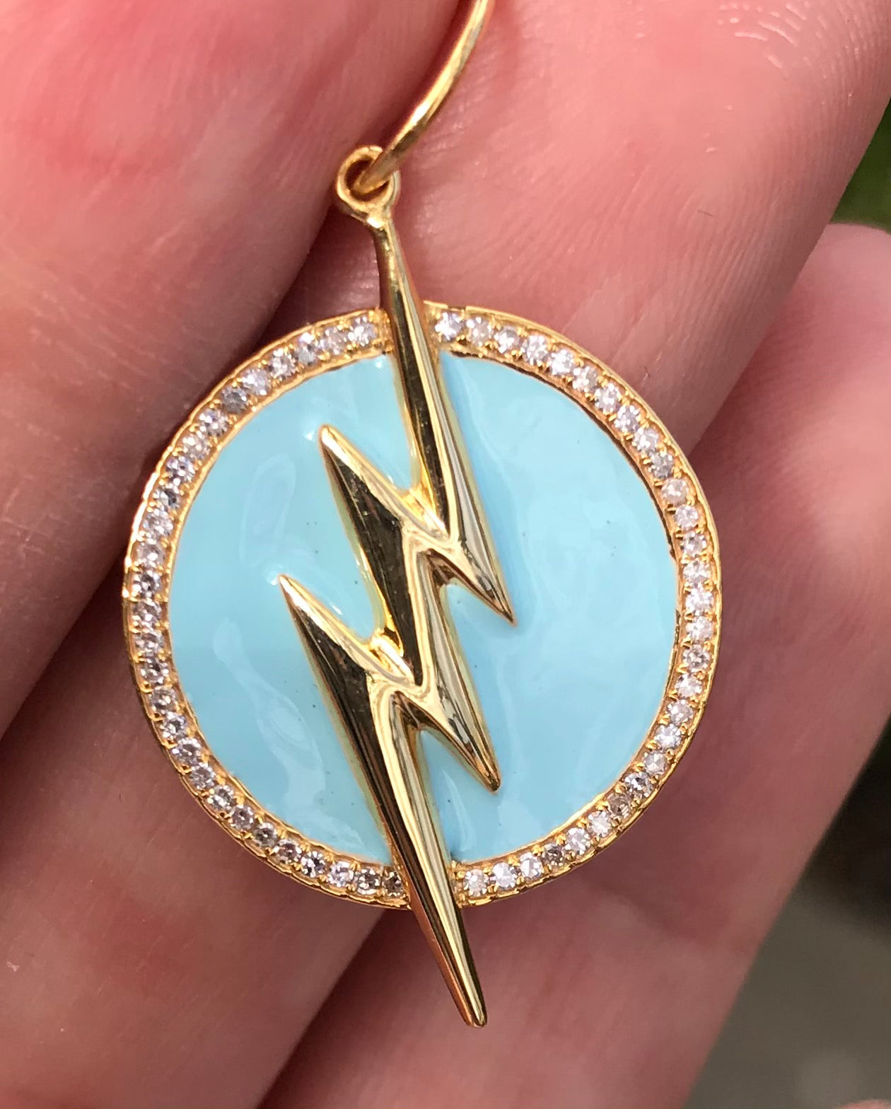 Blue Enamel Coin Diamond Lightning pendent - Nina Segal Jewelry