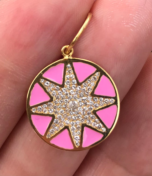 Pink Enamel Starburst Coin Diamond Pendent - Nina Segal Jewelry