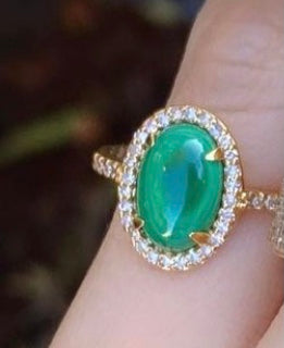 Small Malachite Diamond Halo Oval Ring - Nina Segal Jewelry