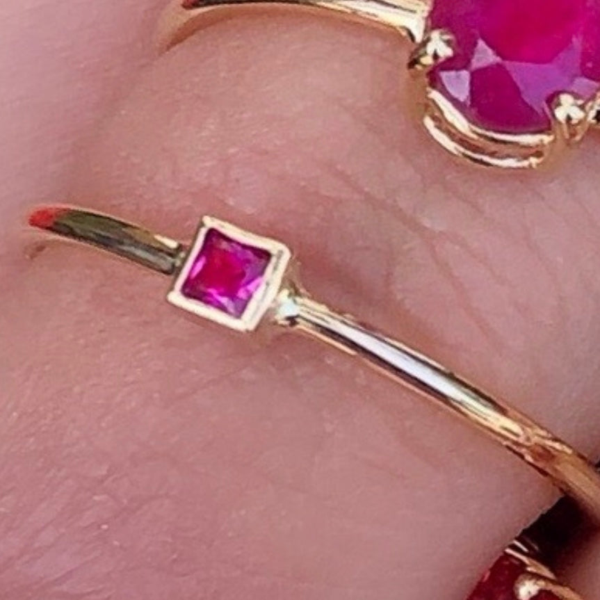 Gem Candy Tiny Princess Cut Ruby Ring - Nina Segal Jewelry