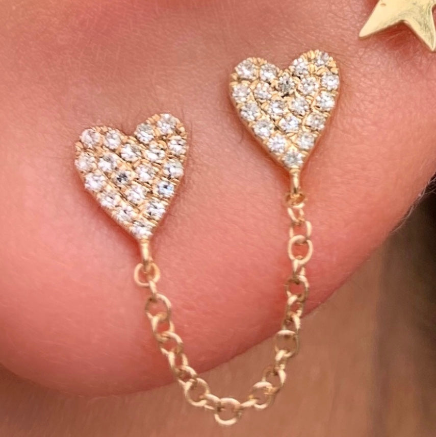 Double Heart Diamond Studs Connected With Chain - Nina Segal Jewelry