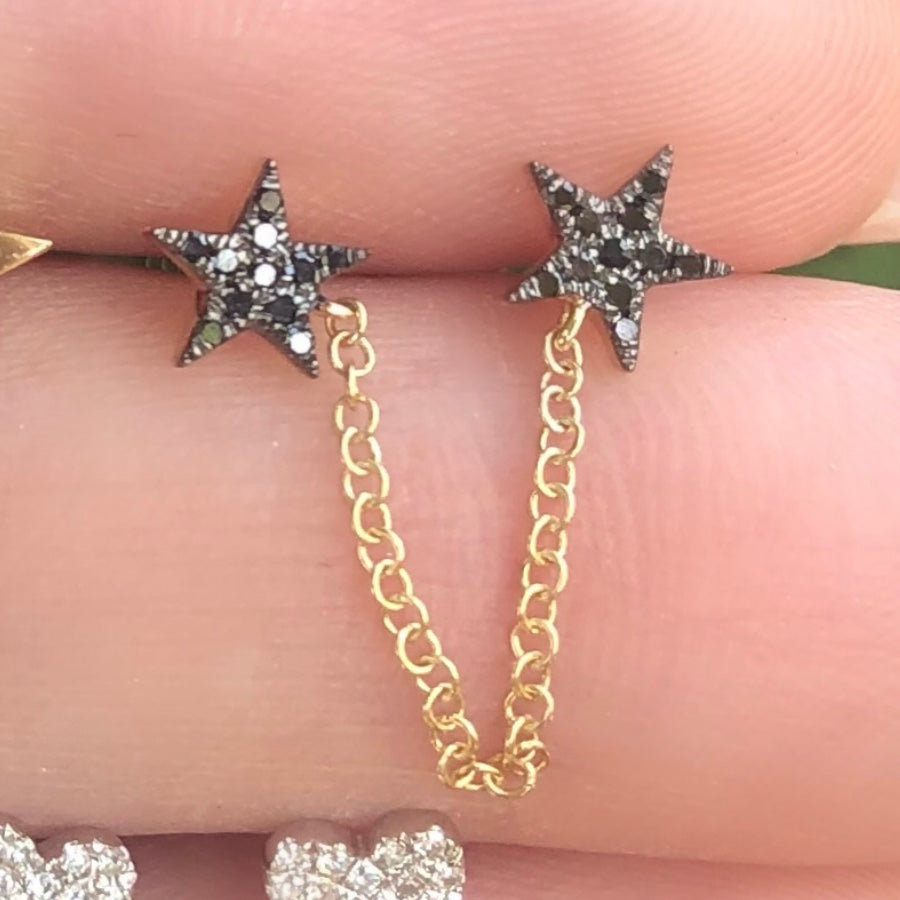Black Diamond Double Star With Chain Connecting Studs - Nina Segal Jewelry