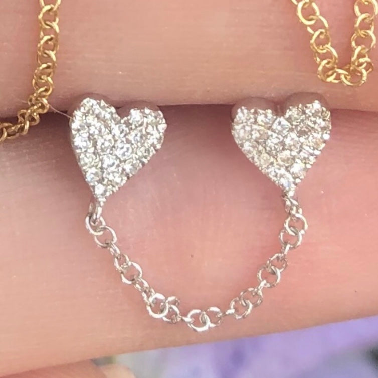 Double Heart Diamond Studs Connected With Chain - Nina Segal Jewelry