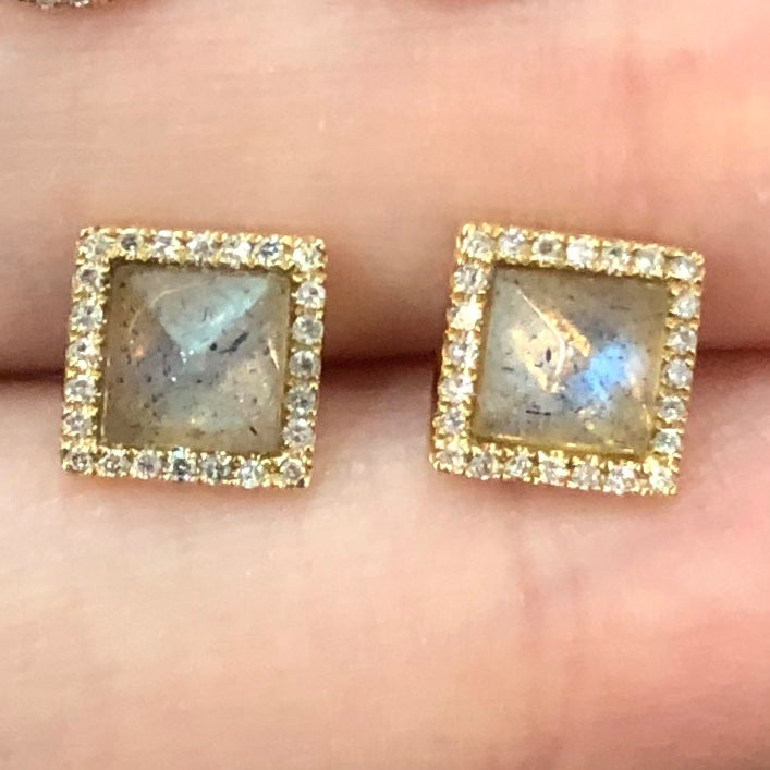 Labradorite Pyramid Diamond Studs - Nina Segal Jewelry