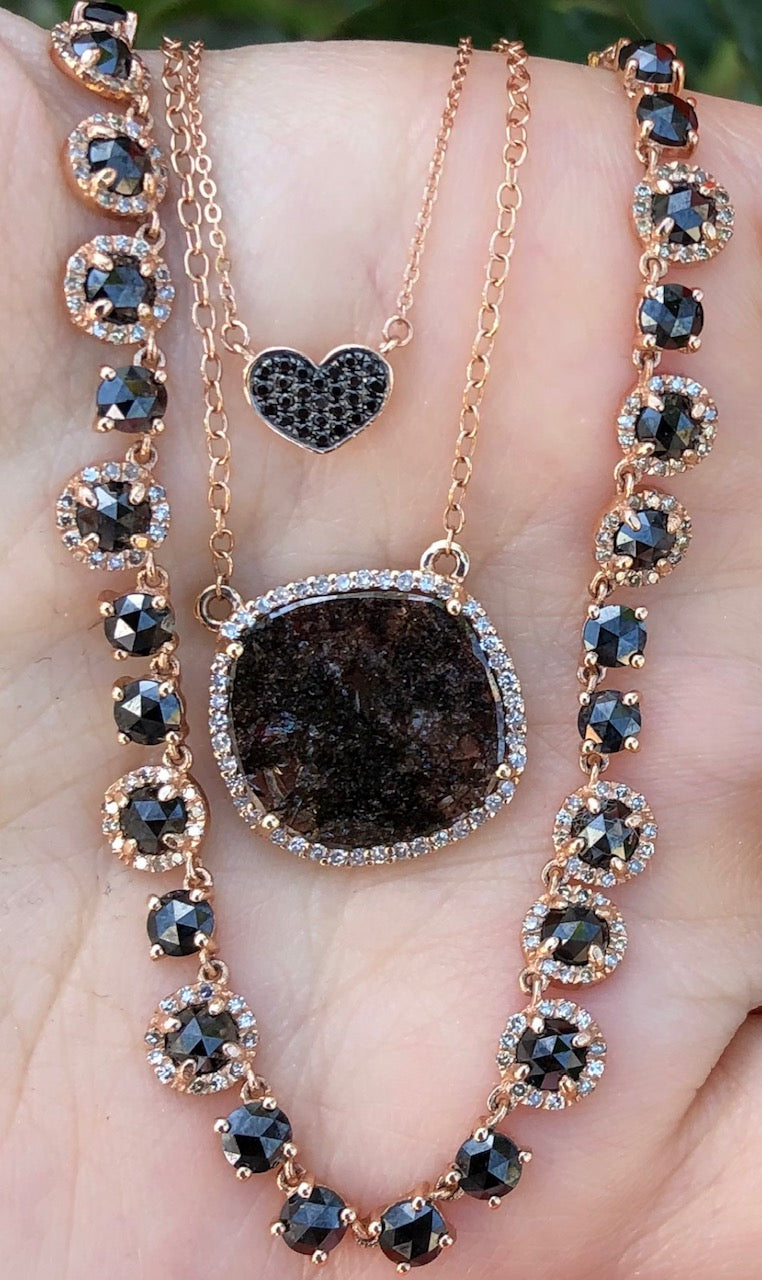 Black Diamond Rose Cuts Half Diamond Necklace - Nina Segal Jewelry