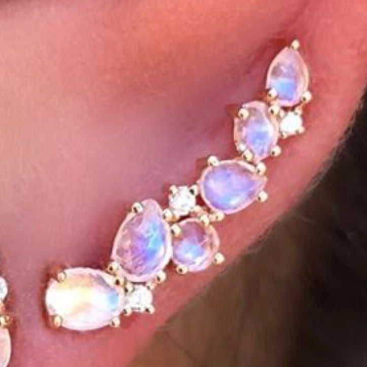 Moonstone Diamond Ear Climbers - Nina Segal Jewelry