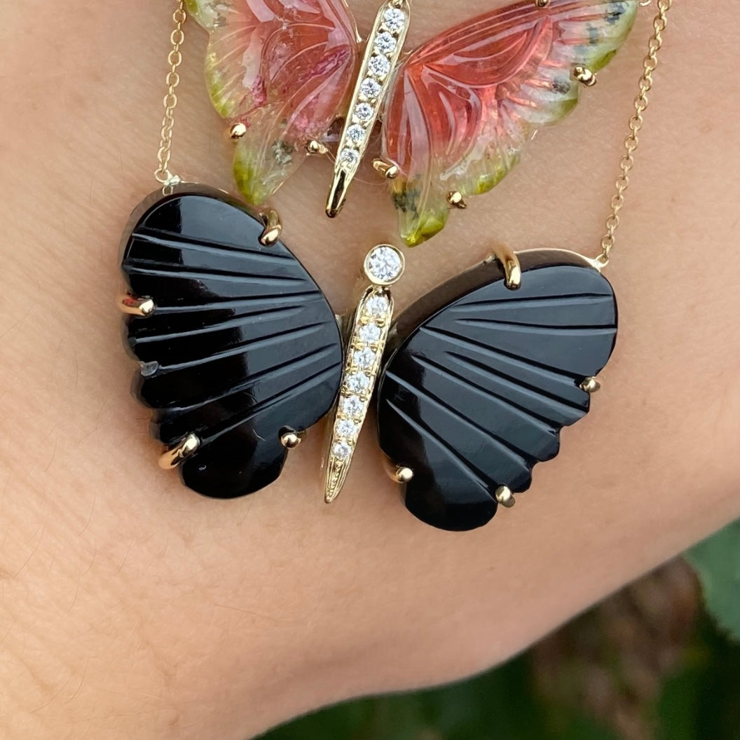 Large Black Onyx Butterfly Diamond Necklace - Nina Segal Jewelry