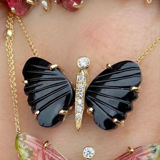 Medium Black Onyx Butterfly Diamond Necklace - Nina Segal Jewelry