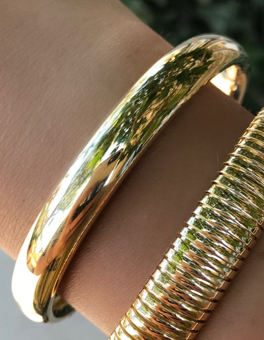 Italian Gold Dome Tube Medium Bangle - Nina Segal Jewelry