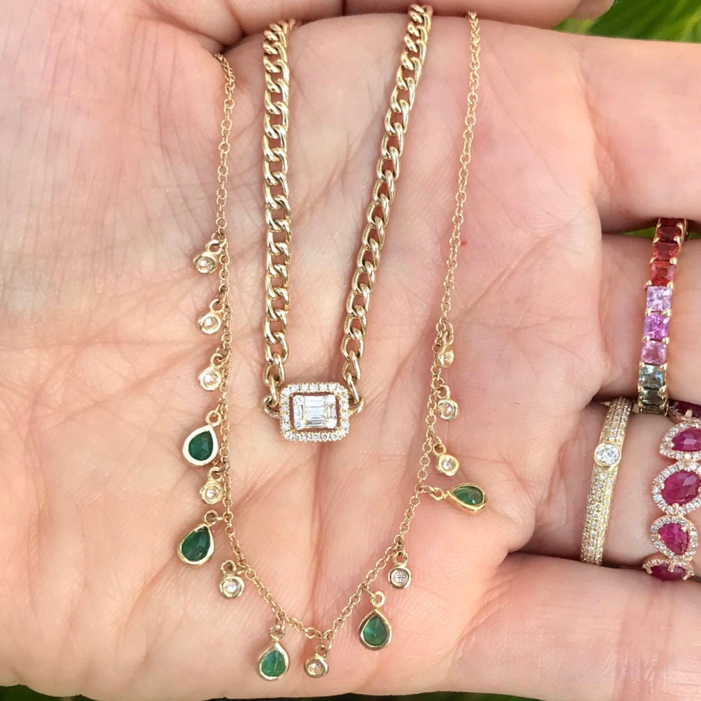 Emerald Diamond Tear Drops Necklace - Nina Segal Jewelry