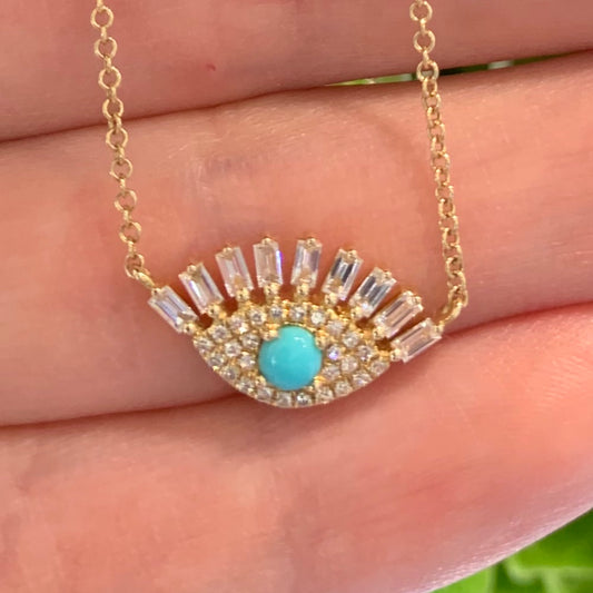 Evil Eye Baguette Turquoise Diamond Necklace - Nina Segal Jewelry