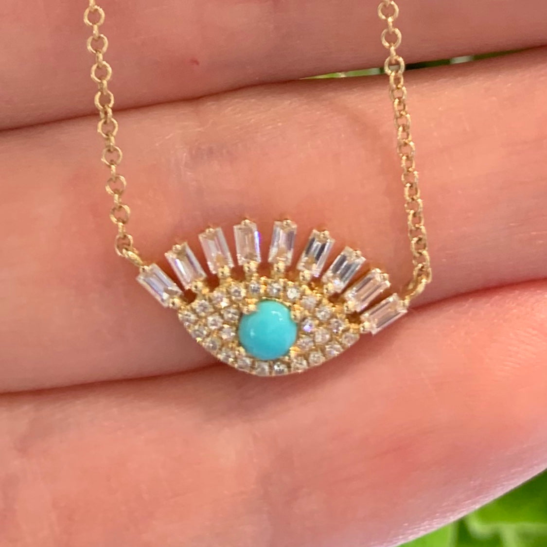 Evil Eye Baguette Turquoise Diamond Necklace - Nina Segal Jewelry