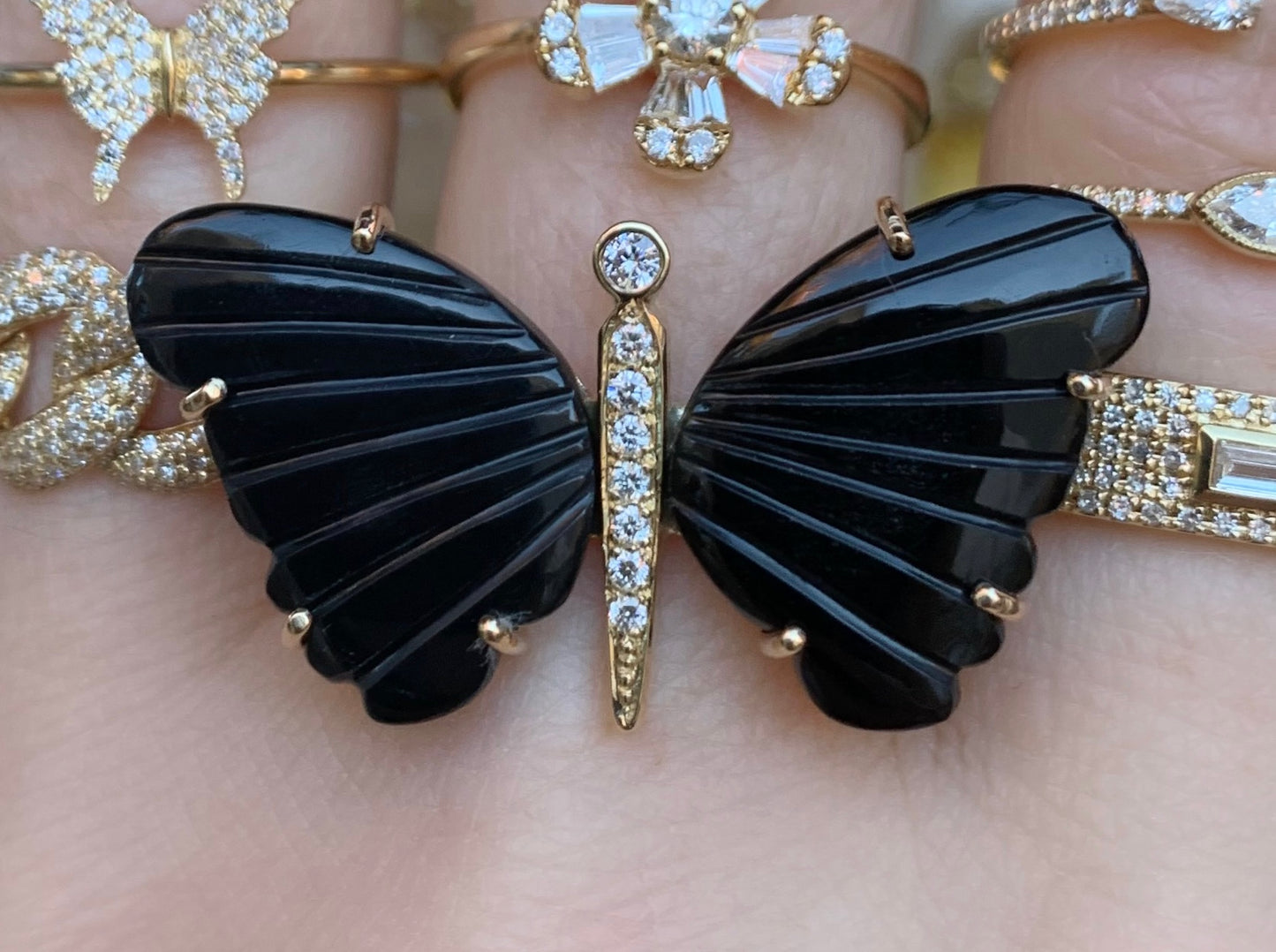 Large Black Onyx Butterfly Diamond Ring - Nina Segal Jewelry