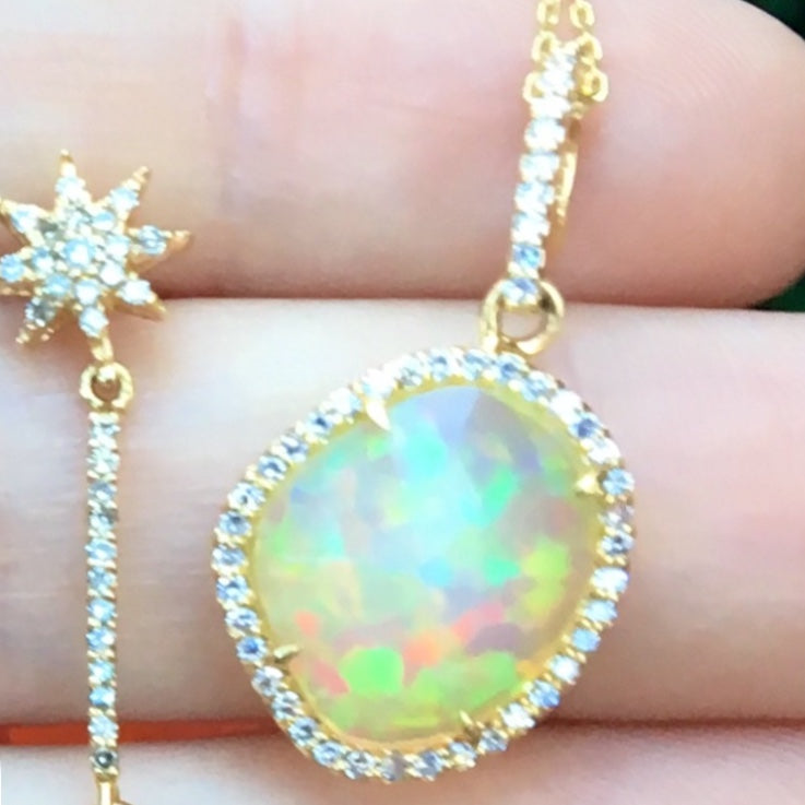 Small Opal Diamond Necklace - Nina Segal Jewelry