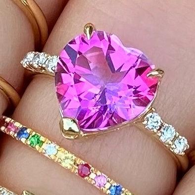 Pink Topaz Heart Diamond Gem Candy Ring - Nina Segal Jewelry