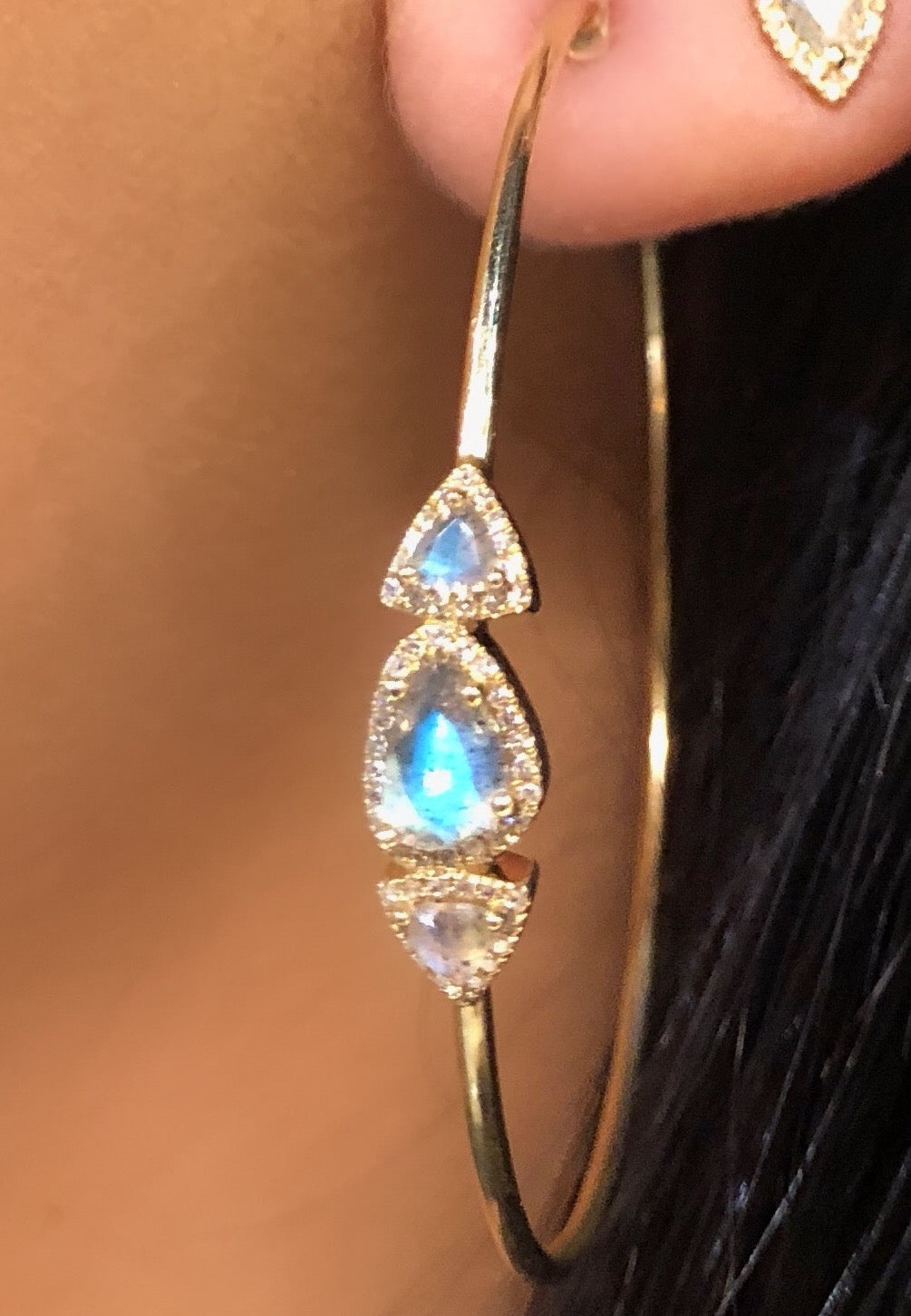 Labradorite and Diamond Hoops - Nina Segal Jewelry