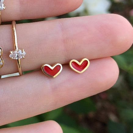 Red Enamel Heart Studs - Nina Segal Jewelry