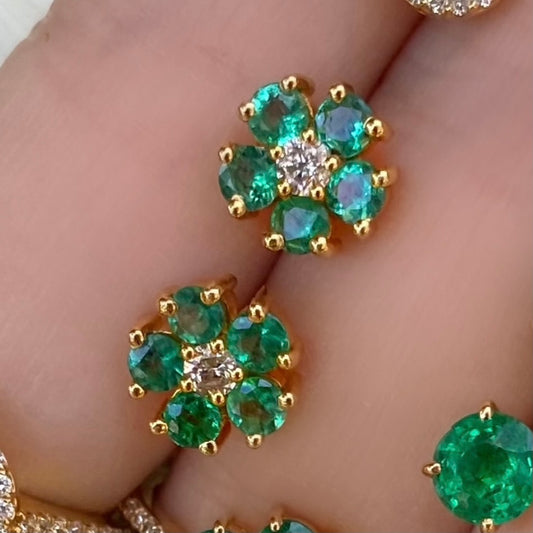 Emerald Diamond Flower Studs - Nina Segal Jewelry