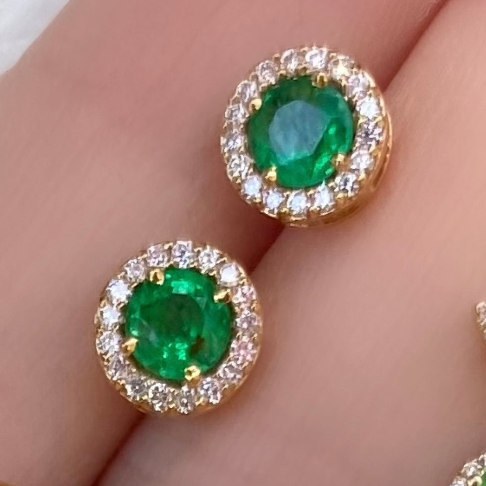 Emerald Diamond Halo Studs - Nina Segal Jewelry