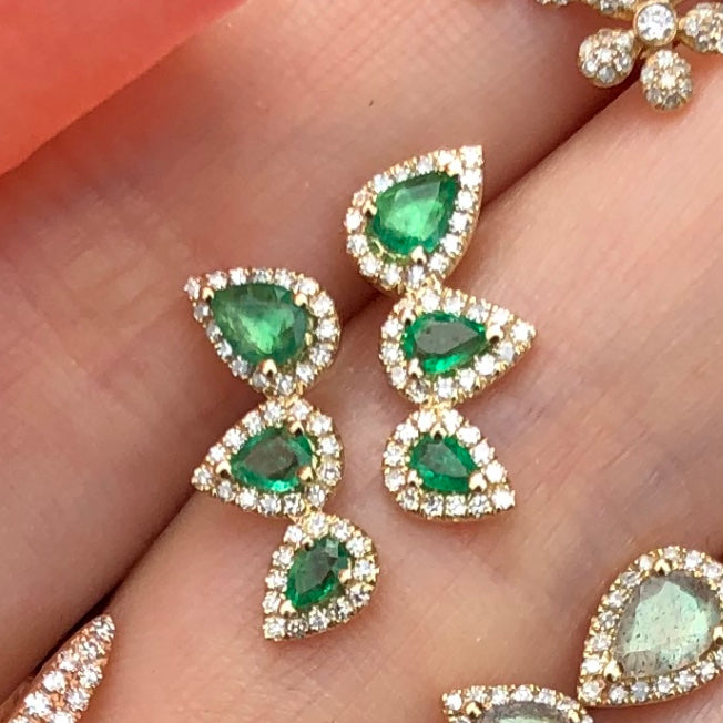 Emerald 3 Pear Diamond Ear Climbers - Nina Segal Jewelry
