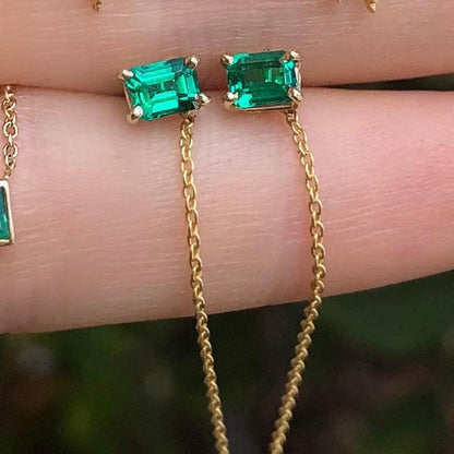 Emerald Baguette Threader Earrings - Nina Segal Jewelry