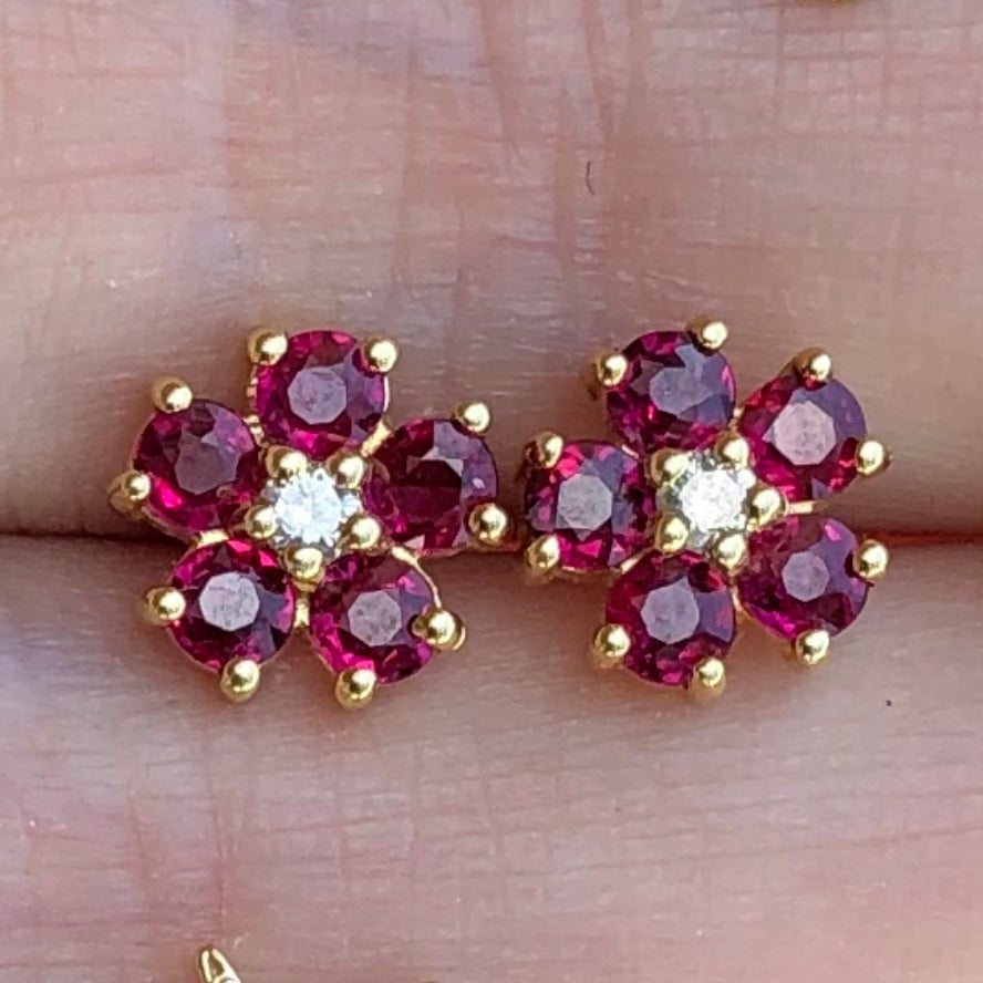 Tiny Ruby Diamond Flower Studs - Nina Segal Jewelry