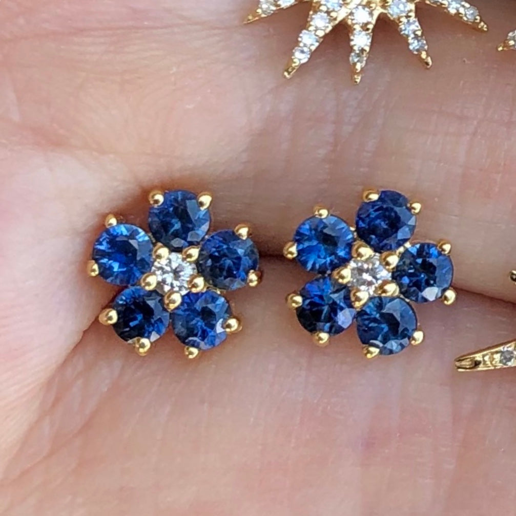 Tiny Sapphire Diamond Flower Studs - Nina Segal Jewelry