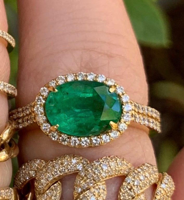 Oval Emerald Halo Diamond Ring - Nina Segal Jewelry