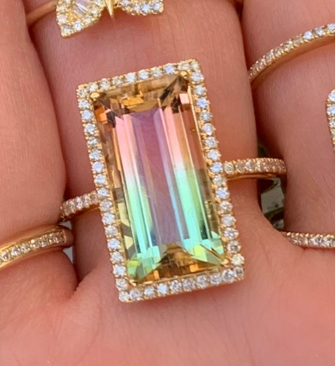 Peach Aqua Tourmaline Rectangle Ring - Nina Segal Jewelry