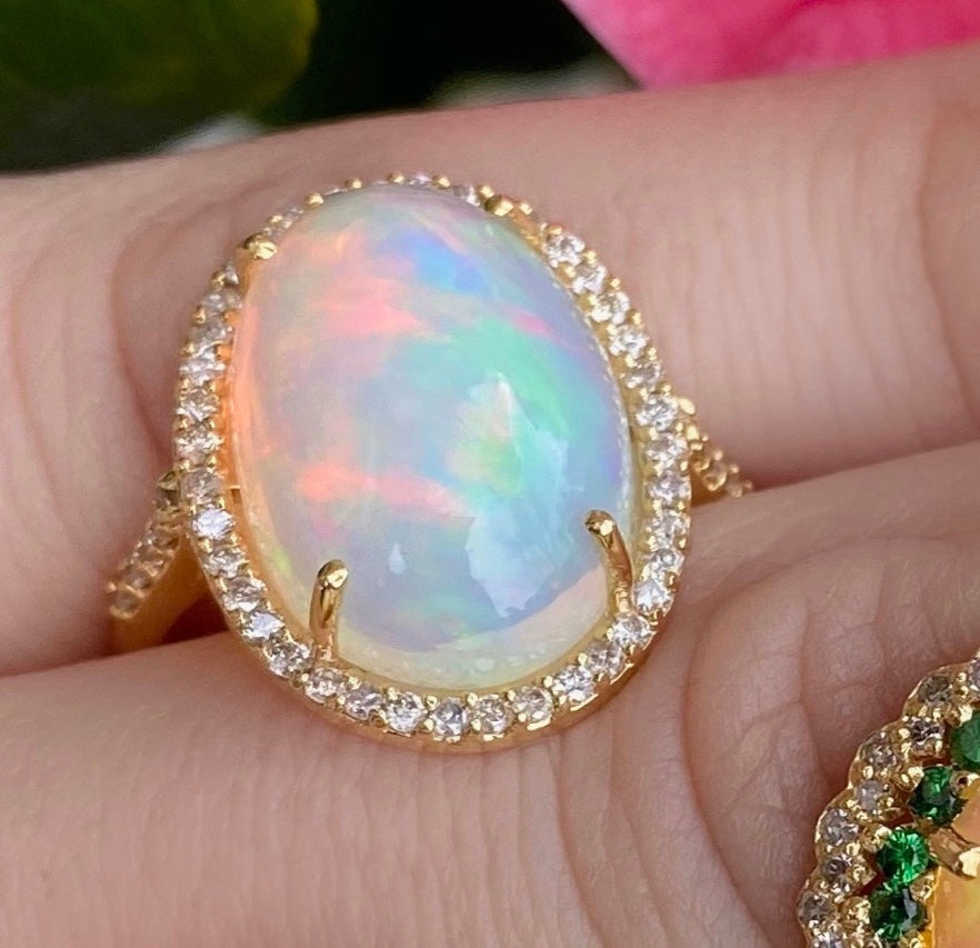 Large Oval Crystal Opal diamond Ring - Nina Segal Jewelry