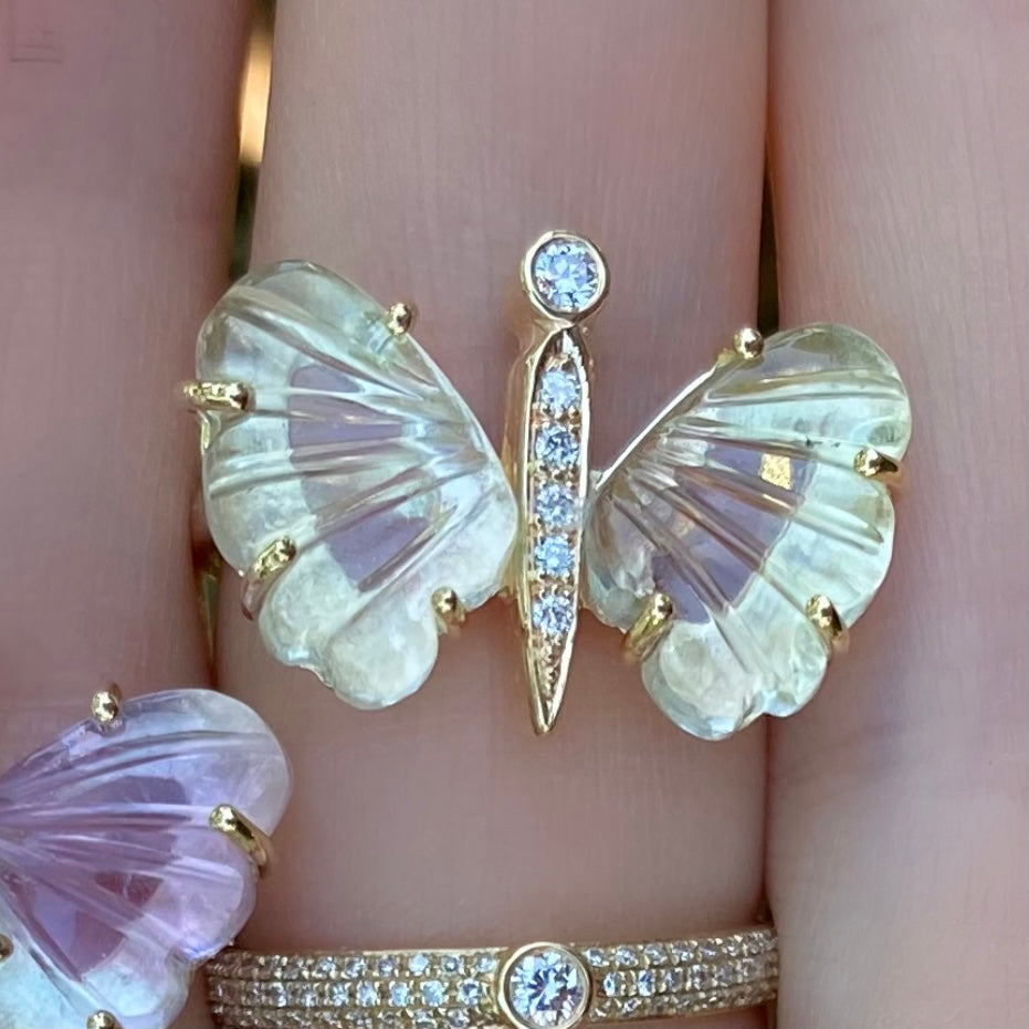 Green Amethyst Small Diamond Butterfly Ring - Nina Segal Jewelry